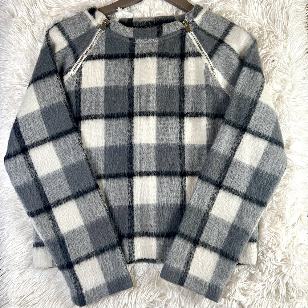 Abercrombie & Fitch Wool Blend Plaid Checkered Zipper Sweater Size XS